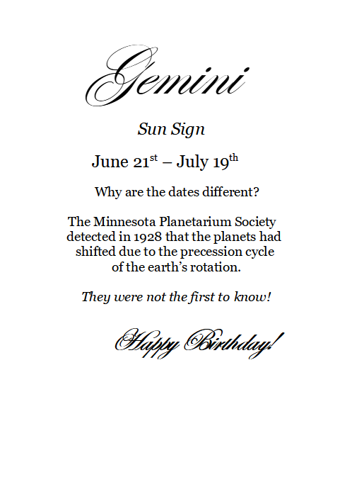 Gemini Birthday Card